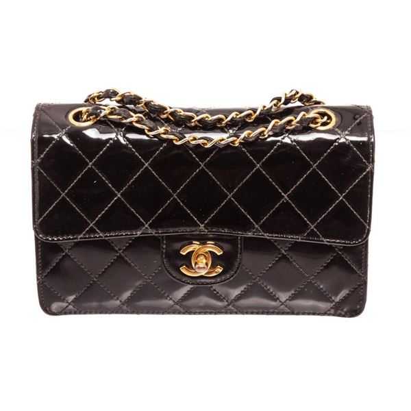 Chanel Black Patent Leather Small Flap Shoulder Bag