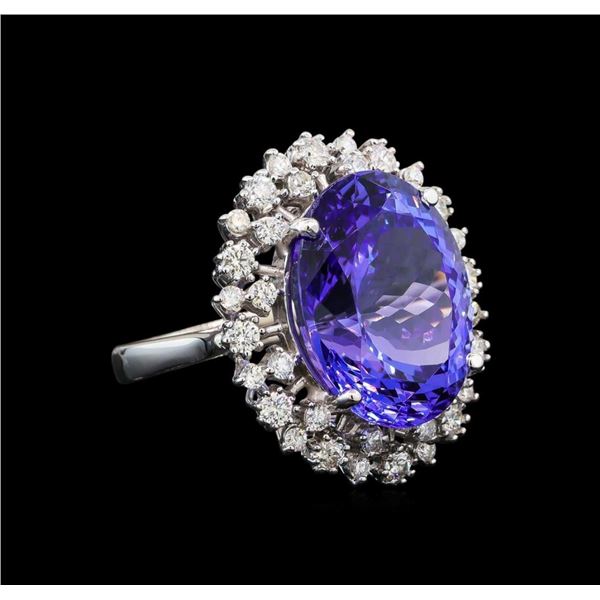 GIA Cert 16.94 ctw Tanzanite and Diamond Ring - 14KT White Gold