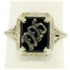 Image 1 : 1925 14k White Gold Prong Set Black Onyx Filigree Dinner Ring
