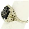 Image 2 : 1925 14k White Gold Prong Set Black Onyx Filigree Dinner Ring