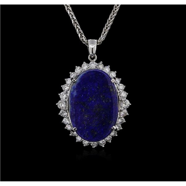 14KT White Gold 12.29 ctw Lapis Lazuli and Diamond Pendant With Chain