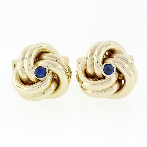 Men's Solid 14k Yellow Gold Sapphire Trinity Infinity Love Knot Heavy Cufflinks