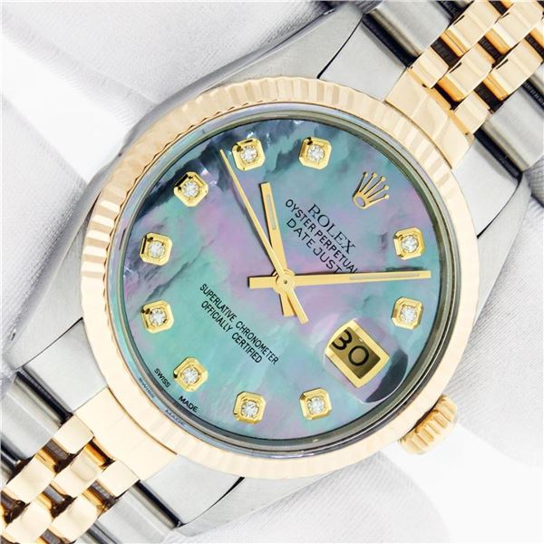 Rolex Mens 2 Tone Tahitian MOP Diamond 36MM Datejust Wristwatch Oyster Perpetual