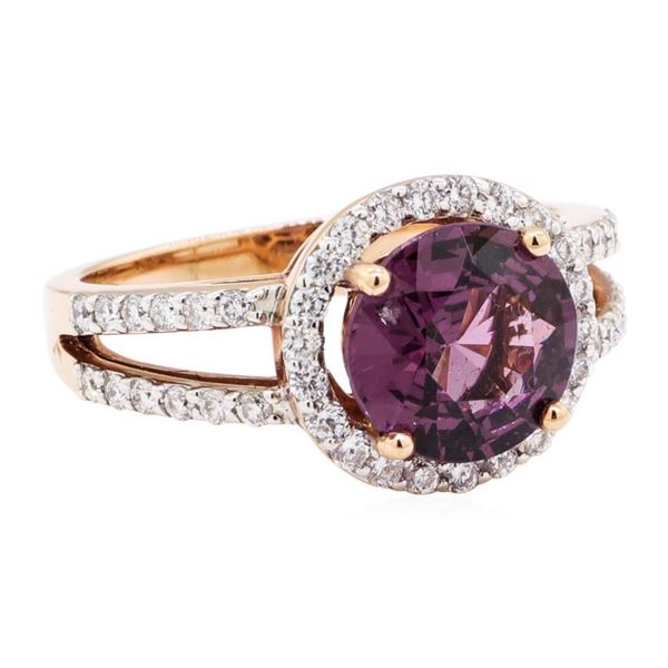 2.94 ctw Round Mixed Lavender Spinel And Round Brilliant Cut Diamond Ring - 14KT