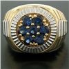 Image 2 : Men's 14k Two Tone Gold 2.50 ctw Round Sapphire Cluster Ribbed BOLD Ring