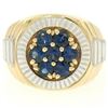 Image 4 : Men's 14k Two Tone Gold 2.50 ctw Round Sapphire Cluster Ribbed BOLD Ring