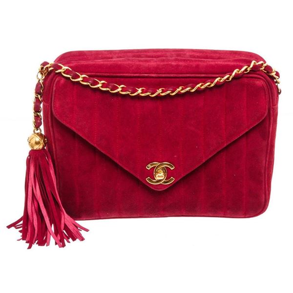 Chanel Red Suede Envelope Tassel Shoulder Bag