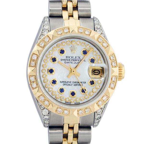 Rolex Ladies 26 Yellow Gold And Stainless Steel MOP Sapphire Lugs Oyster Perpetu