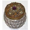 Image 1 : Brass and Amethyst Color Glass Jewel Powder Jar#2009847