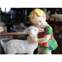 OCCUPIED JAPAN FIGURINE*LITTLE GIRL & LAMB* #2021653
