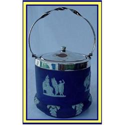WEDGWOOD BLUE JASPER & SILVER BISCUIT BARREL #2022602