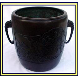 CARVED BRONZE JARDINAIRE ELEPHANT HANDLES 19C #2022609