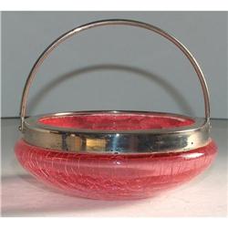 Bohemian Czech Pink Glass Candy Basket Metal #2036697