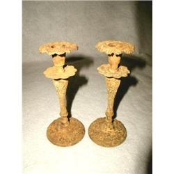 Pair Metal Candle Holders Crusty Yellow C.1910 #2036724