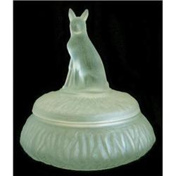 RIN TIN TIN Green Satin Glass Powder Jar  #2036979