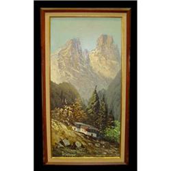 Ronaldo Mountain Cottage Landscape Scene Oil #2037674