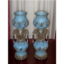 Pair Of Baby Blue Boudoir  Lamps Frosted Glass #2048387
