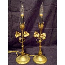 Pair Edwardian Gild Candlestick/Mantle Lamps #2048389