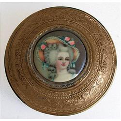 Victorian Lady Portrait on Brass Powder Jar #2048547