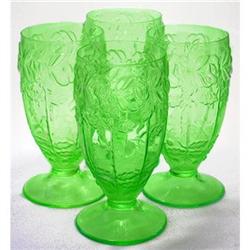 Green Depression Glass Footed Tumblers (4) #2048558