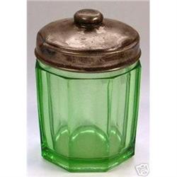 Green Depression Glass Jar with Brass Lid #2048571