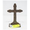 ORNATE SMALL METAL CROSS STATUE