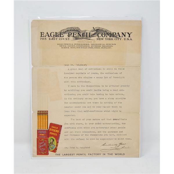 ANTIQUE EAGLE PENCIL COMPANY LETTER SIGNED