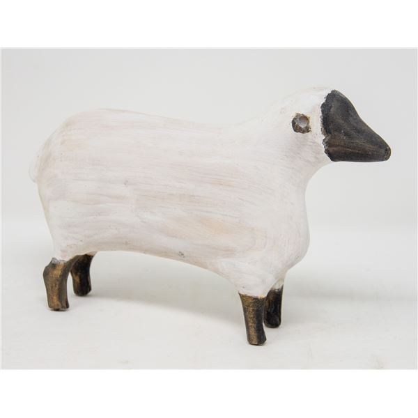 HAND CARVED WOODEN SHEEP STATUE