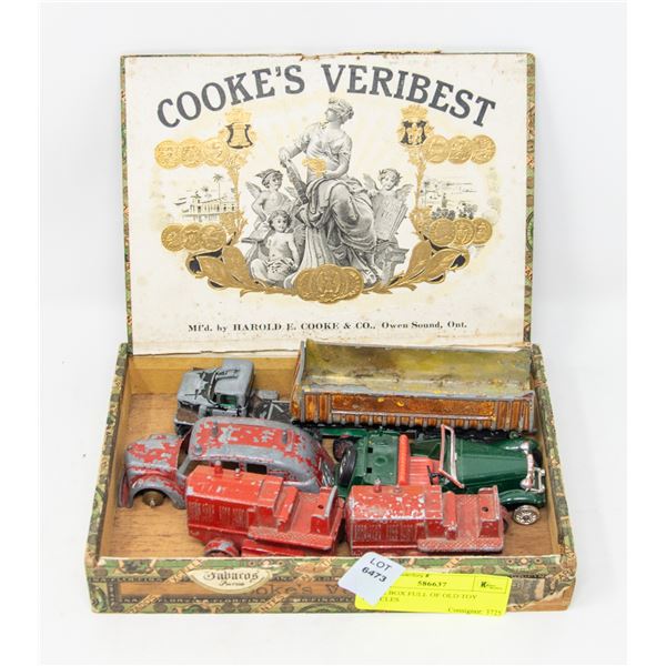 CIGAR BOX FULL OF OLD TOY VEHICLES