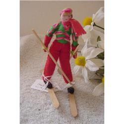 Doll Cloth Yarn Skier HUNGARY Wood Skis RED #2021053