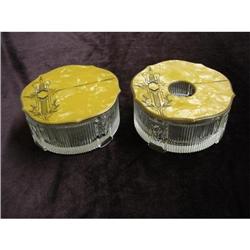 PAIR DECO DRESSER JARS - GLASS & CELLULOID #2035384