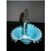 Image 1 : Blue Glass Basket Ruffled w clear handle! #2035789