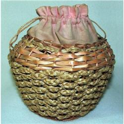 Antique Victorian Drawstring Wicker Purse #2036326