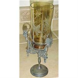 Victorian etched amber glass in stand #2036383