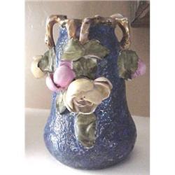 Amphora blue vase with applied roses #2036390