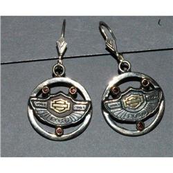 Harley Davidson 10K  Garnet, SS 100 yr Earrings#2036626