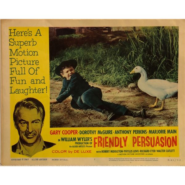Friendly Persuasion 1961R Original Vintage Lobby Card