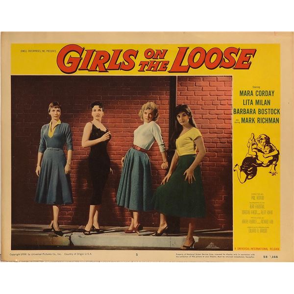 Girls on the Loose original 1958 vintage lobby card