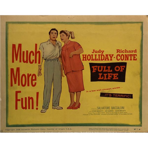 Full Of Life 1956 Original Vintage Lobby Card