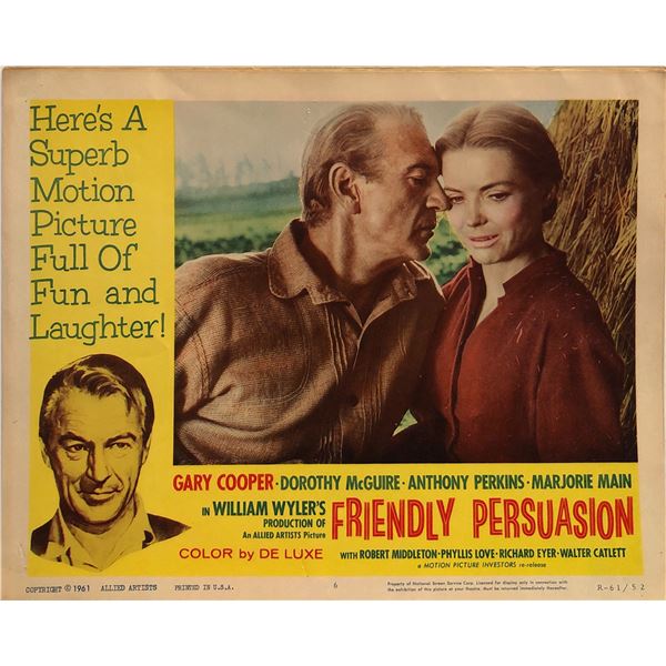 Friendly Persuasion 1961R Original Vintage Lobby Card
