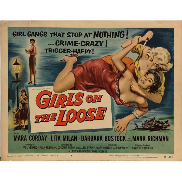 Girls on the Loose original 1958 vintage lobby card