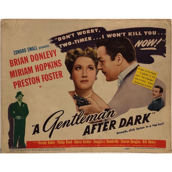 A Gentleman After Dark original 1942 vintage lobby card