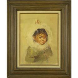 "Eskimo Child" Stone portrait painting #2007203