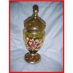 Coat-Of-Arms Apothecary Amber Art Glass Jar #2007877