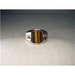 10K 14K WG Gold Tiger Eye Diamond Mens Ring #2007890