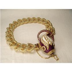 14K Vermeil Pearl Garnet Enamel Snake Bracelet #2007894