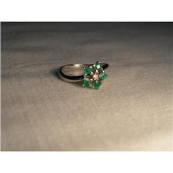 Estate 18K WG Gold Diamond Emerald Star Ring #2007895