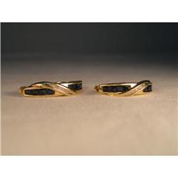 14K YG Gold Sapphire Diamond Hoop Earrings #2007896