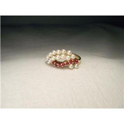 Unique Estate 14K YG Gold Seed Pearl Ruby Ring #2007921