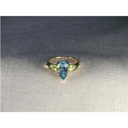 Estate 14K YG Blue Topaz Peridot Diamond Ring #2007941